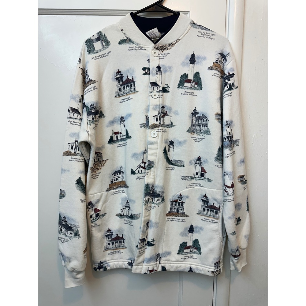Art Unlimited Sportswear Vintage Lighthouse Print Cardigan Sweatshirt USA Made M